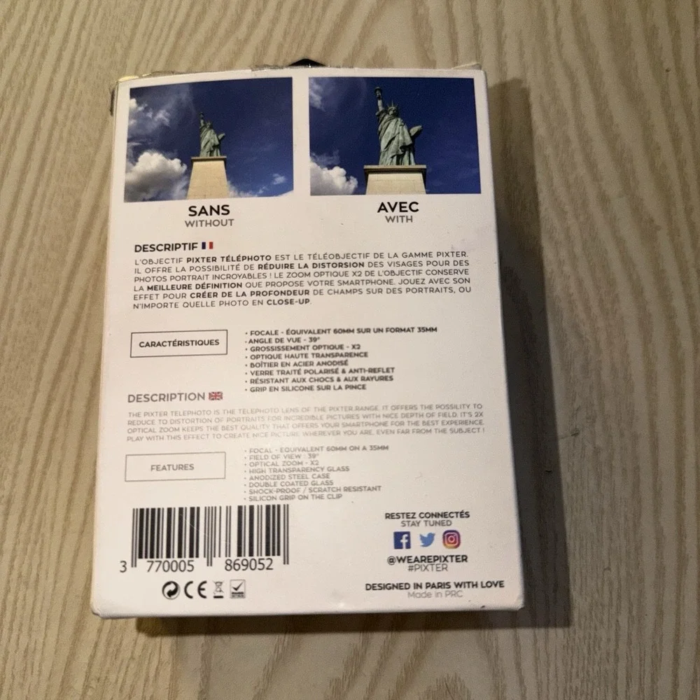 Pixter Telephoto Pro Lens Zoom X2‎ iOS Samsung iPhone Compatible